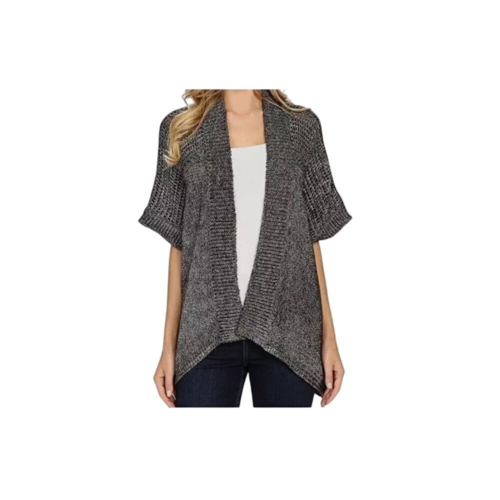 Lole Womens S/M Black White Marled Open‎ Front Cardigan Crochet Cotton Blend